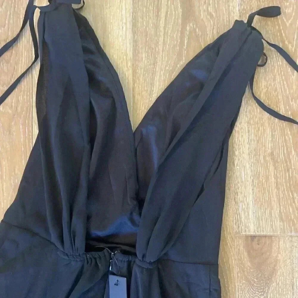 New LULU'S Dance the Night Away Maxi Gown Black Surplice Dress Medium Formal NWT - Picture 14 of 16